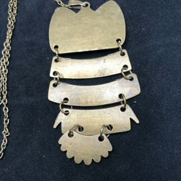 Golden Bronze Tone Tiered Owl Long Necklace Pendant Animal Jewelry Statement - Picture 4 of 4